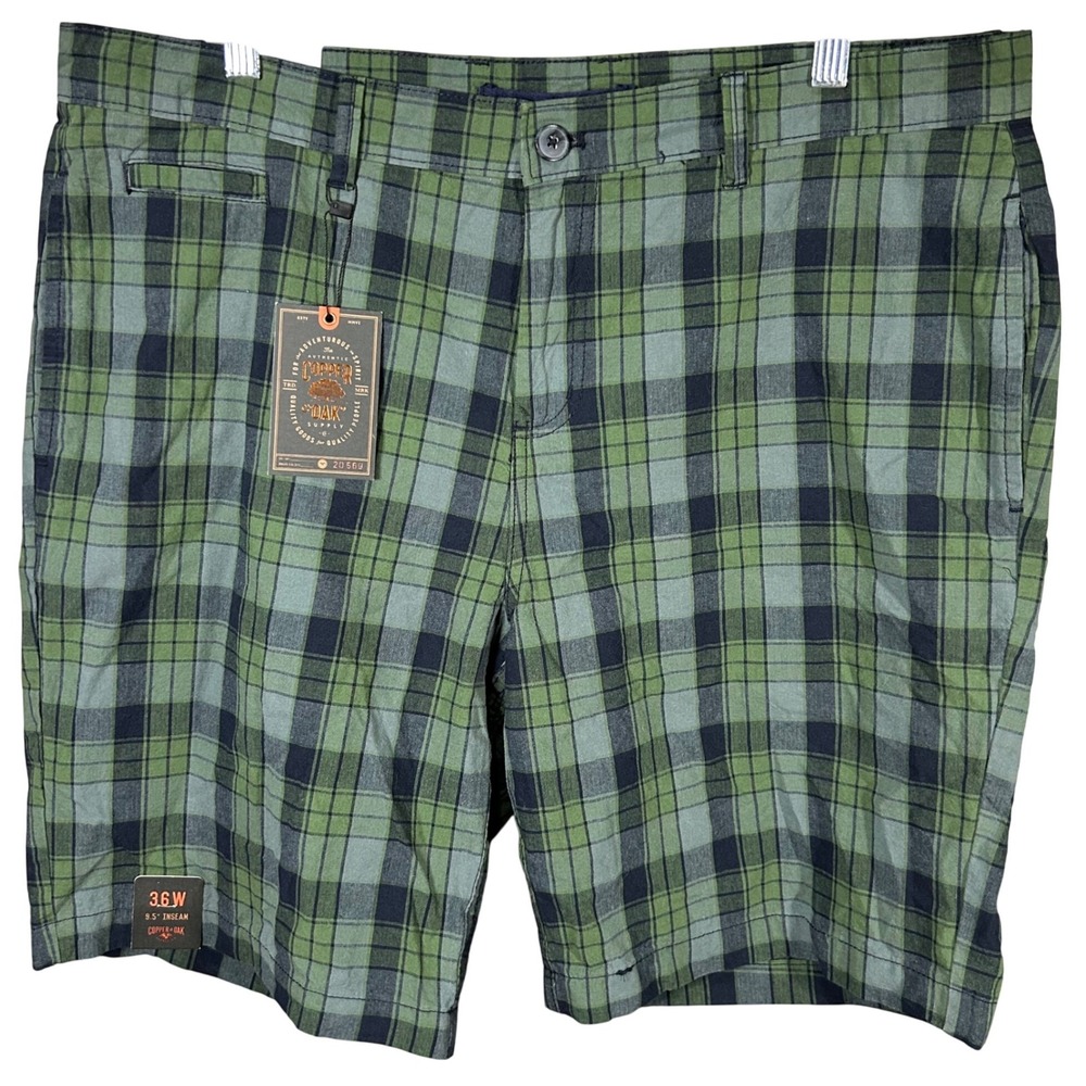 COPPER & OAK Men's Plaid Shorts Green‎ Navy Size 36 Casual Brand New With Tags